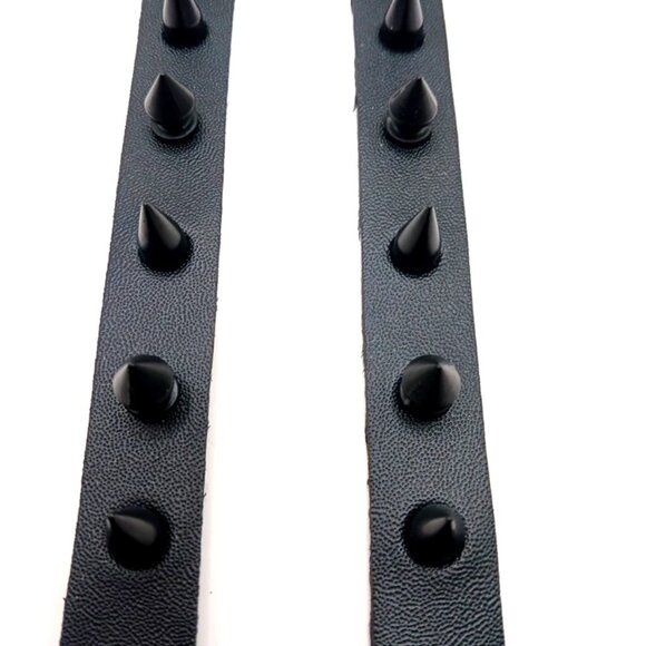 Gothic Black Spiked Vegan Leather Bracelets Set of 2 Unisex -New - Picture 3 of 9